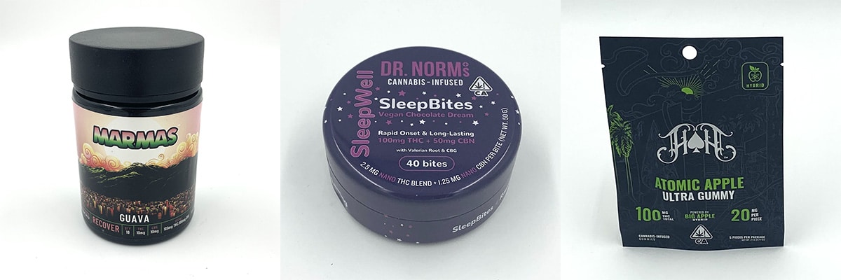 Marmas gummies, Dr. Norm's SleepBites, and Heavy Hitters Atomic Apple Ultra Gummies, available at the lowest price on cannabis edibles near Moranda Park, Port Hueneme, California.